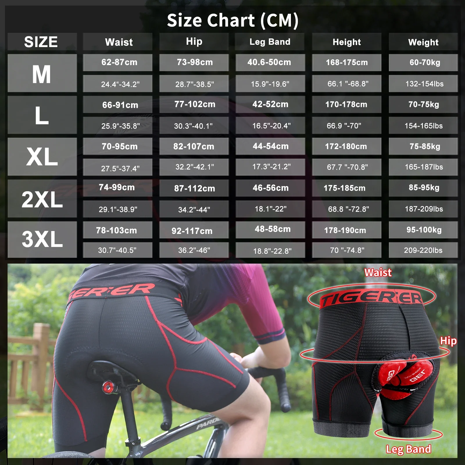 X-TIGER Cycling Underwear Men's Shorts 5D Padded Breathable Sports Riding Bike Bicycle MTB Liner Shorts with Anti-Slip Leg Grips