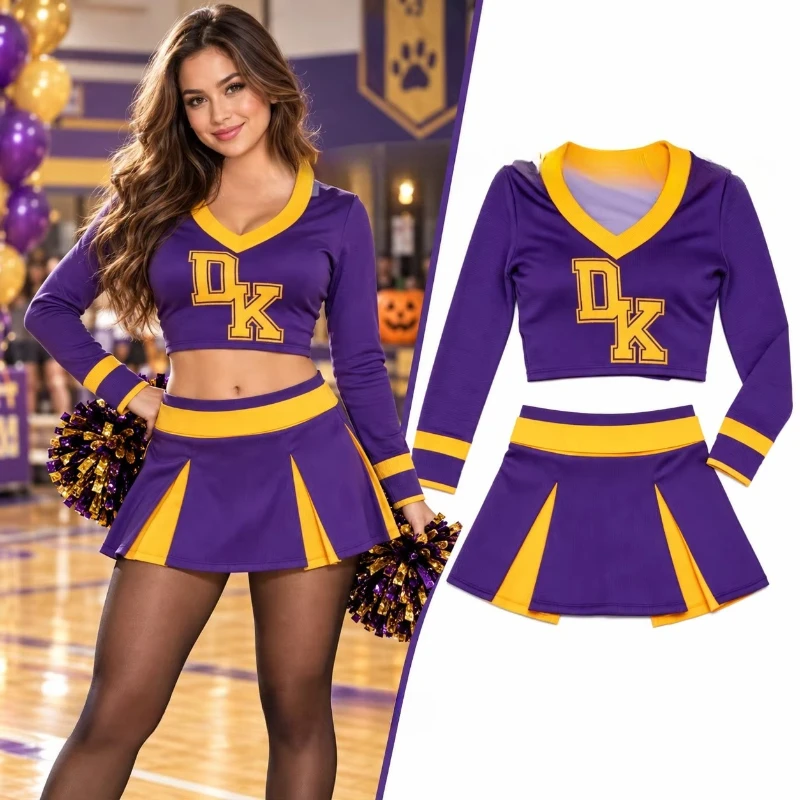 2027 Carnival のCheerleader Cosplay Costume Purple Crop Pleated Skirt Jennifer’s Body Uniform Party Stage Outfit 0873