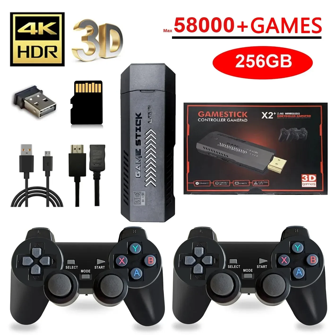 

X2 Plus 256G 50000 Game GD10 Pro 4K Game Stick 3D HD Retro Video Game Console Wireless Controller TV 50 Emulator For PS1 N64 DC