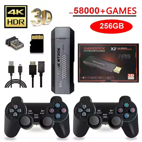 X2 Plus 256G 50000 Game GD10 Pro 4K Game Stick 3D HD Retro Video Game Console Wireless Controller TV 50 Emulator For PS1 N64 DC