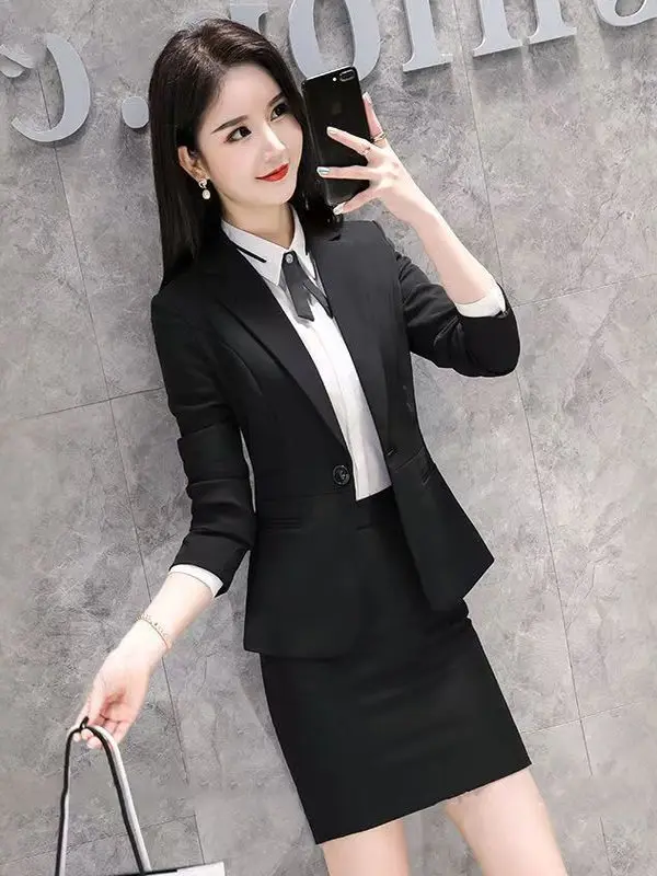 

Новый осенний профессиональный деловой костюм-двойка: тонкий пиджак и юбка в корейском стиле для офиса и повседневной носки