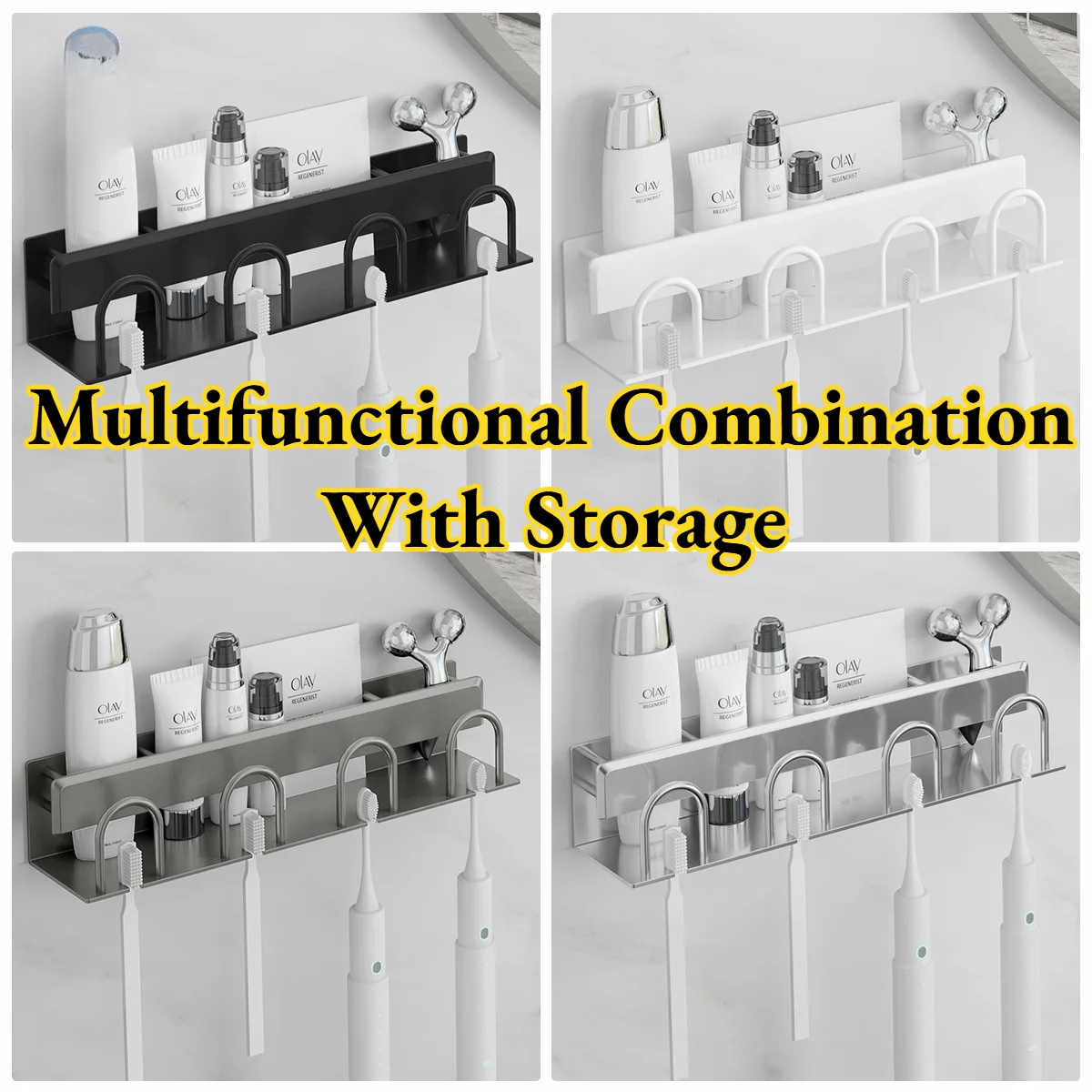 

Настенный держатель для зубных щеток и пасты, без сверления, для ванной комнаты, однотонный, простой, современный, универсальный, комбинированный.