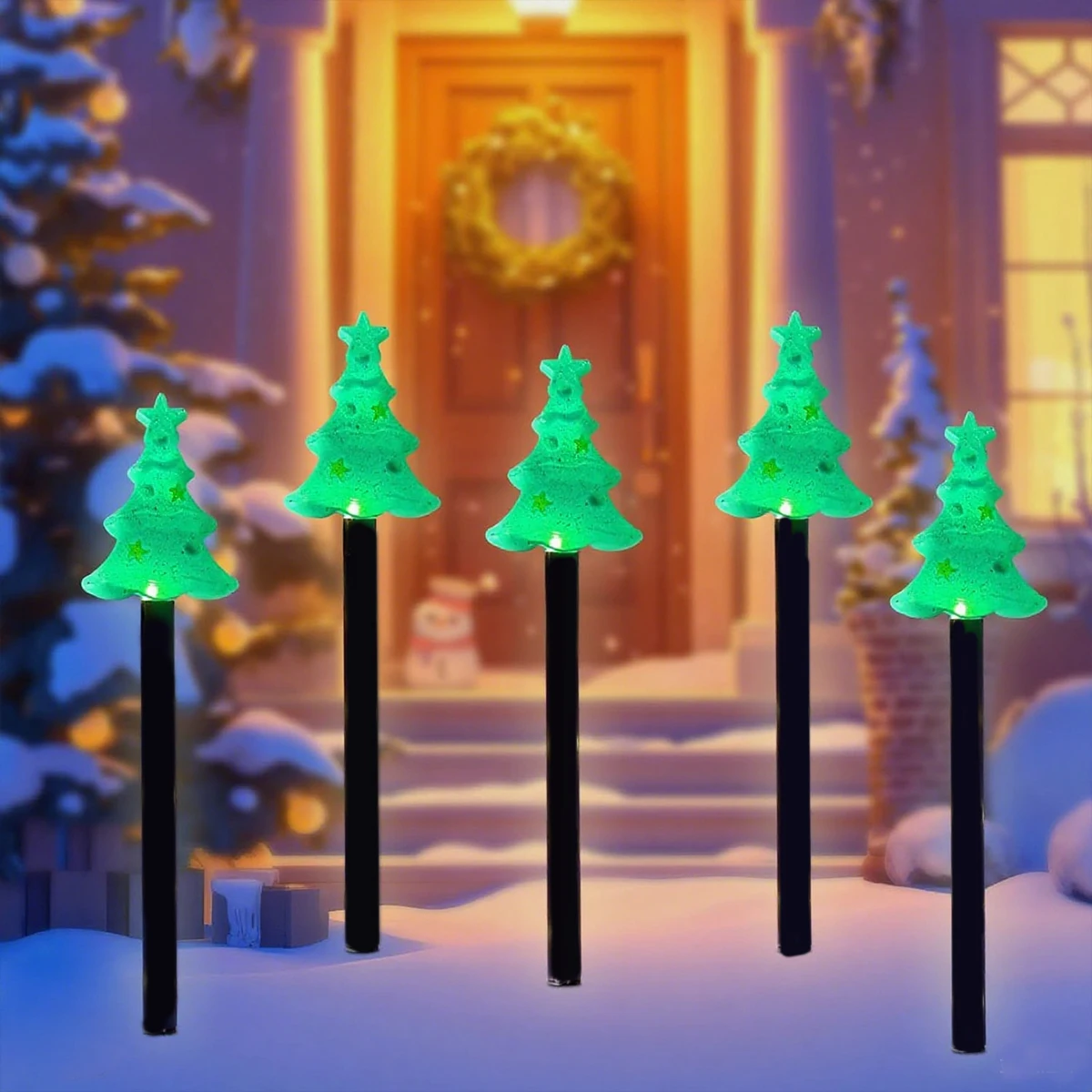 5Pcs/Set Solar Powered Christmas Tree Pathway Lights Waterproof Outdoor Garden Stake Lights For Yard Lawn Patio Party Xmas Decor