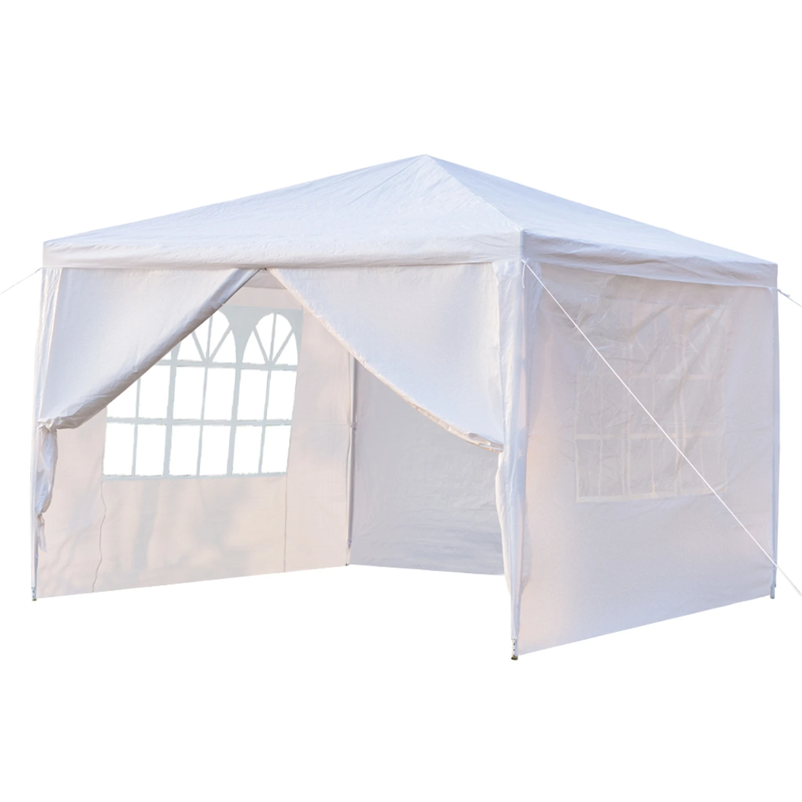 3x3m Waterproof Pop Up Canopy Tent with 4 Sidewalls & Window, White Outdoor Gazebo with Spiral Spray Coated Iron Tubes for Wedding Party Backyard Event