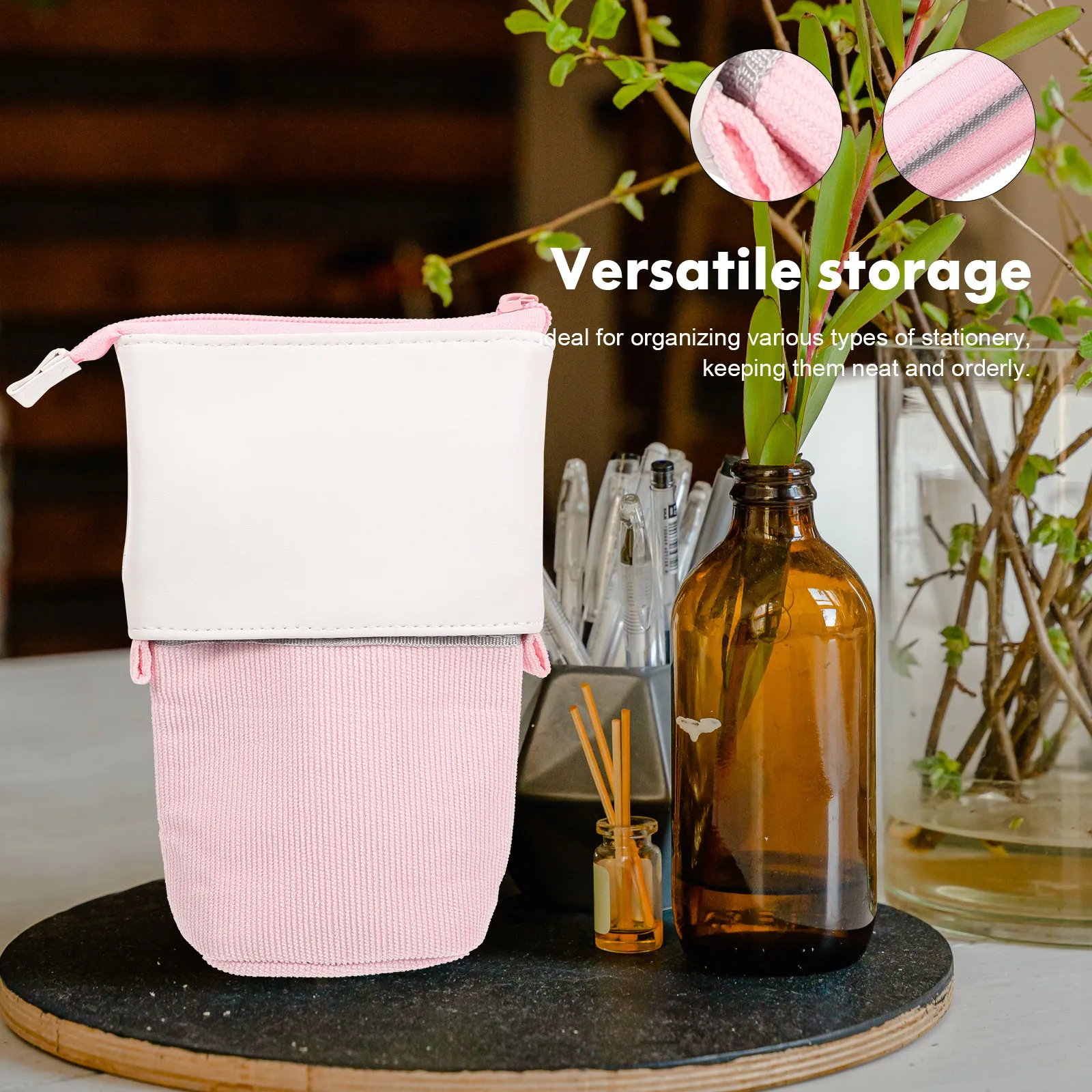 

Pencil Pouches for Boys Corduroy Bag Bags Vertical Adjustable Case Pink Men and Women