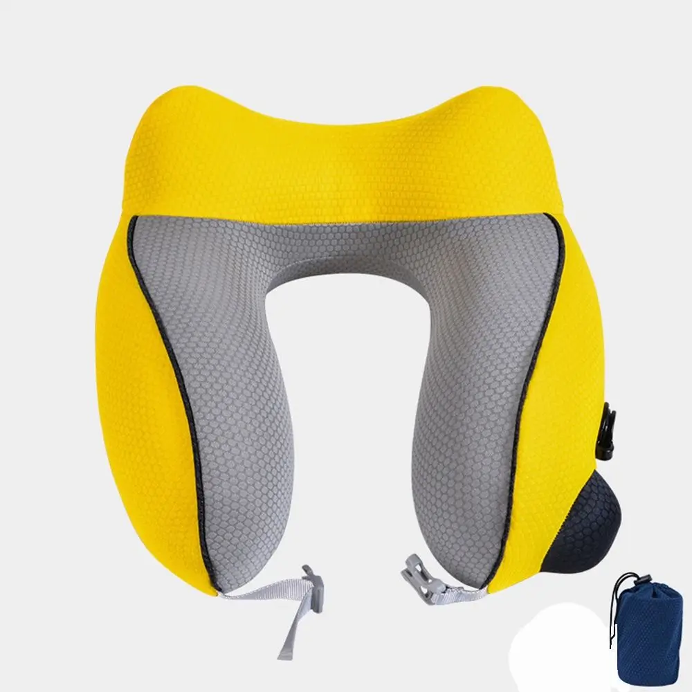 

Portable U-shaped Travel Neck Pillow Neck Support Cushion Elastic Fabric Inflatable Pillow Press Type Foldable Airplane Pillow