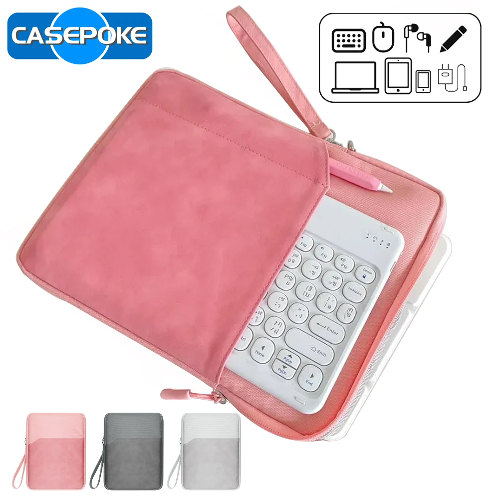 CASEPOKE 8-11 inch waterproof tablet bag suitable For Xiaomi tablet suitable For iPad Samsung Huawei shockproof plush clutch bag