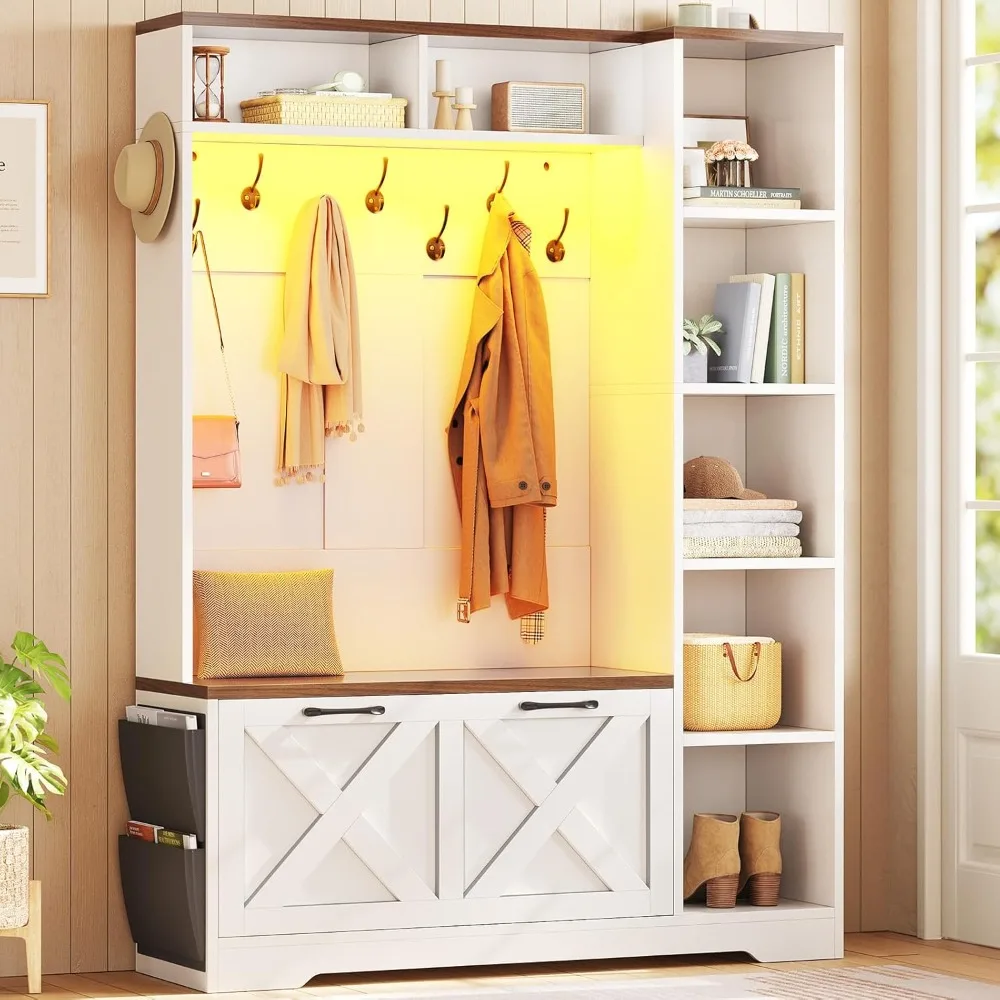 

Hanger with Bench and Shoe Cabinet, Entrance Bench, Shoe Cabinet with Flip Drawer, 7 Shelves