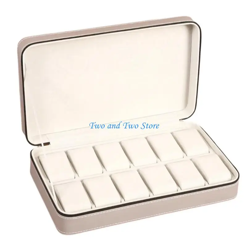HX6F Rectangular Watch Collector Box with 12 Slots, Clear Glass Cover, Soft Lined Cushions for Watches Rings Earrings