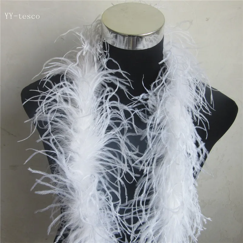 YY-tesco 2 Meter/Lot 2 Layer Natural gray Fluffy Ostrich Feathers Boa Costumes/Trim For Party/Costume/Shawl/ Ostrich Plume