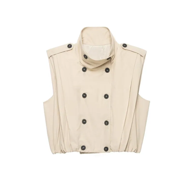 HipSeam Women's Autumn Tank Tops New 2026 Simple High-Collar Shoulder Tabs Double-Breasted Woman Wasitcoat Simple Female Tops