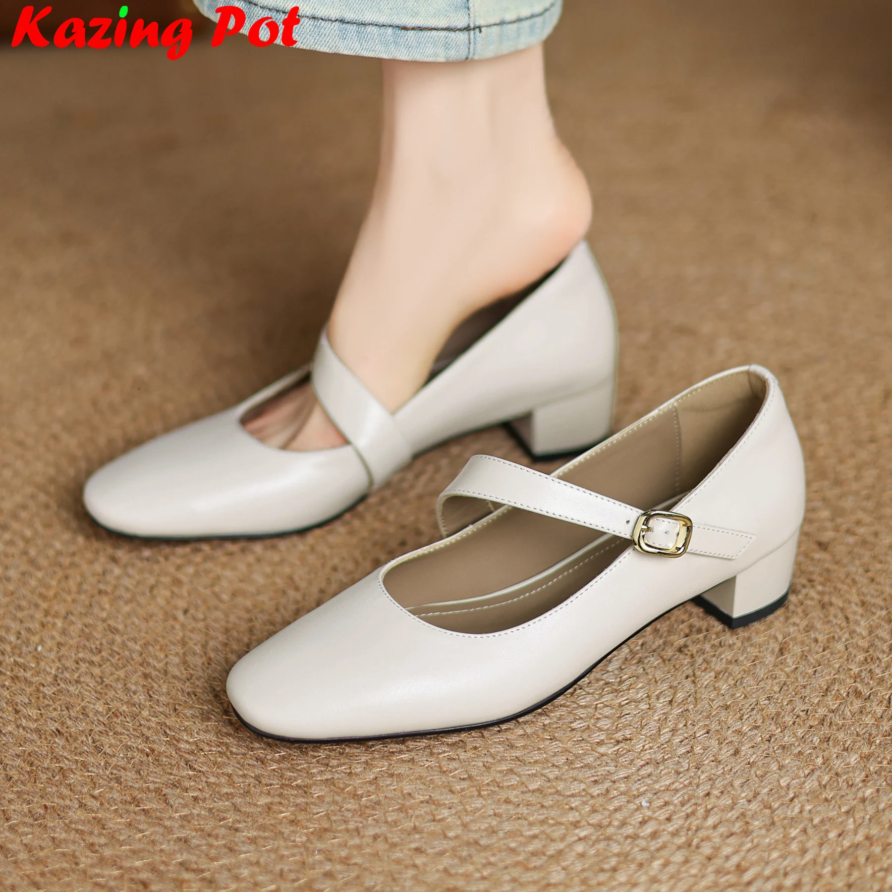 

Krazing Pot из натуральной кожи с круглым носком на среднем каблуке, летние туфли Мэри Джейн для офиса и женщин, повседневные элегантные брендовые женские туфли-лодочки для свиданий