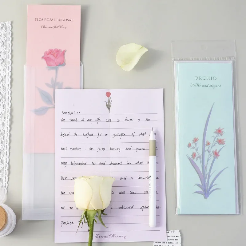 Sobres translúcidos de 6 piezas, juego de almohadillas para Letras, cubierta Floral para mensajes, tarjetas de invitación para fiesta de boda, papelería coreana