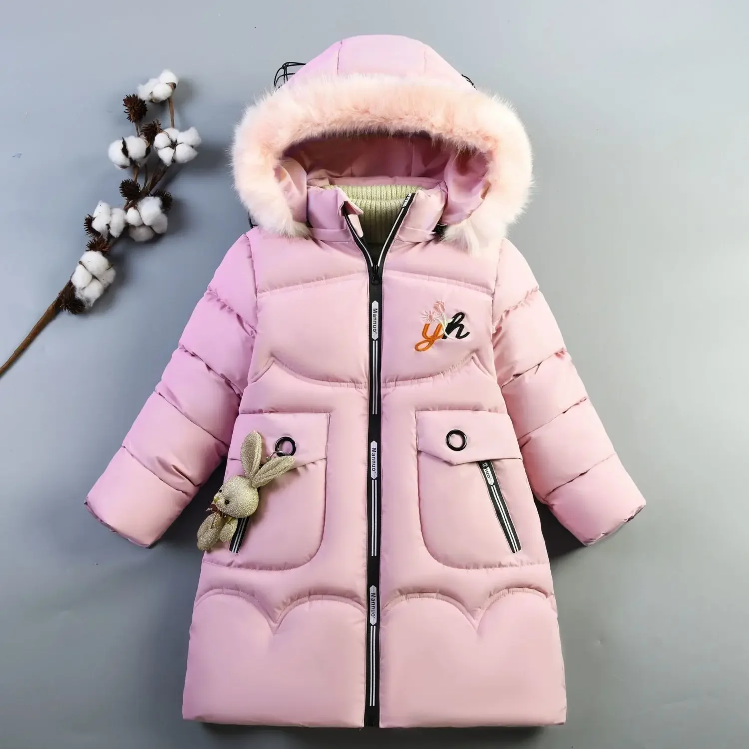 4 Color Big Size Winter Keep Warm Long Style Girls Jacket Teenage Thick Heavy Cold-proof Hooded Windbreaker Coat For Kids