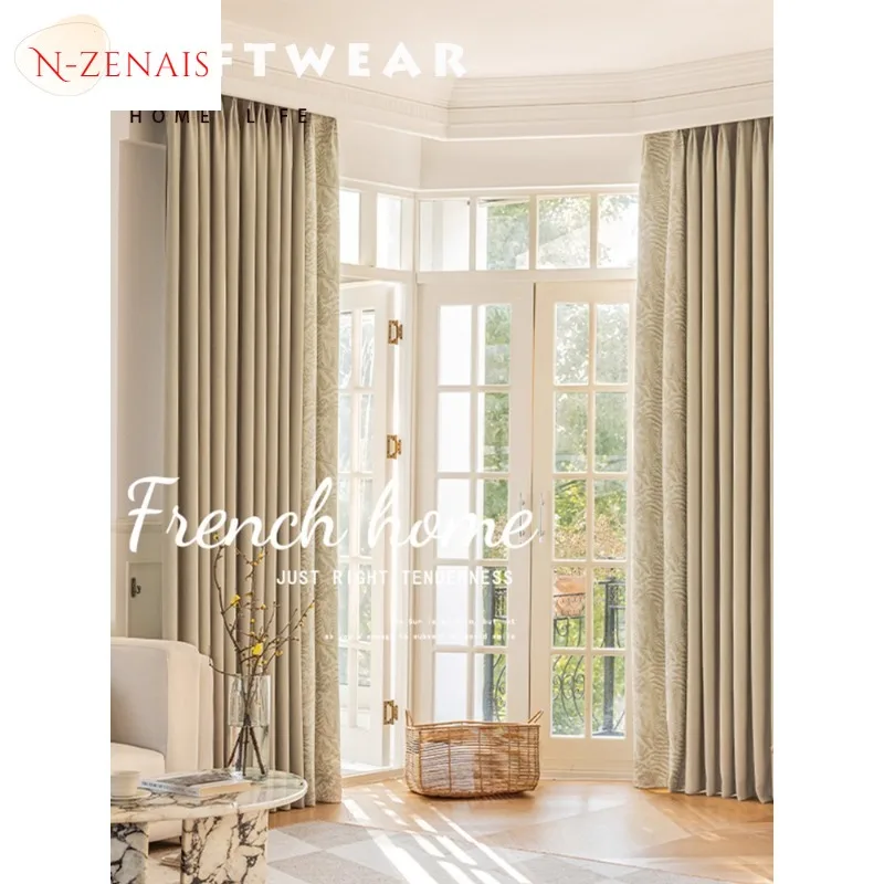 

Custom Size！！European Light Luxury Retro Matcha Green Hand-painted Plants Blackout Curtains for Living Dining Room Bedroom