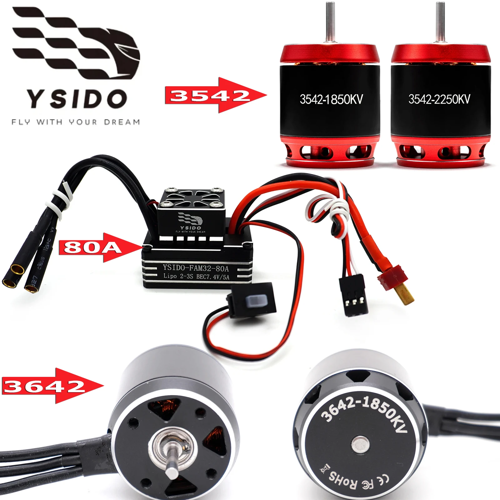 

YSIDO 3642 3542 Бесщеточный двигатель 1850/2150/2250KV AM32 80A ESC 2-6S Комбинированный для AXIAL SCX10 90046 Traxxas TRX4 TRX6 RC Гусеничный автомобиль