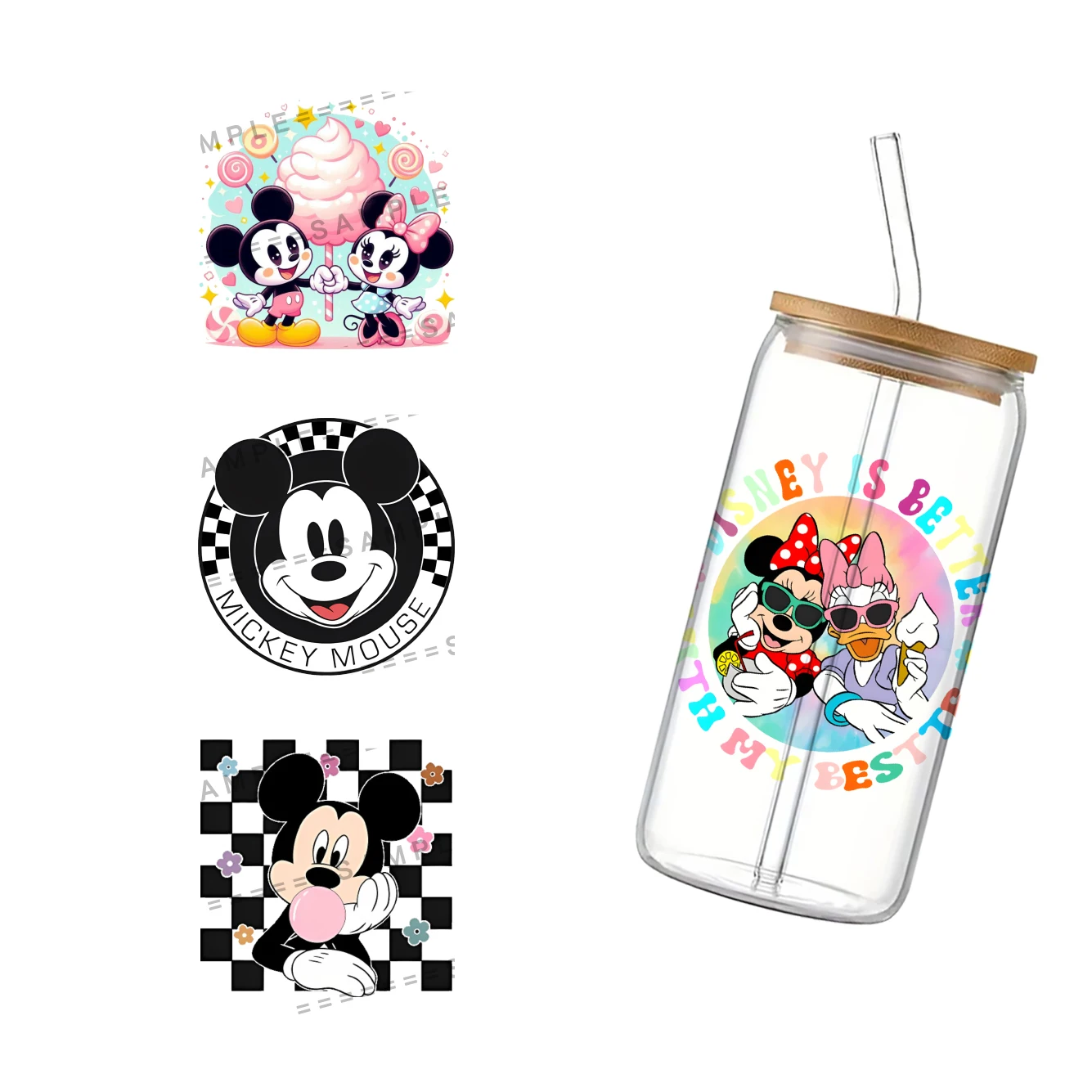 

Disney Mickey For Libbey 16oz Can Glass 3D Waterproof UV DTF Coffee Can Wrap Libbey Glass Wrap 11x11 cm