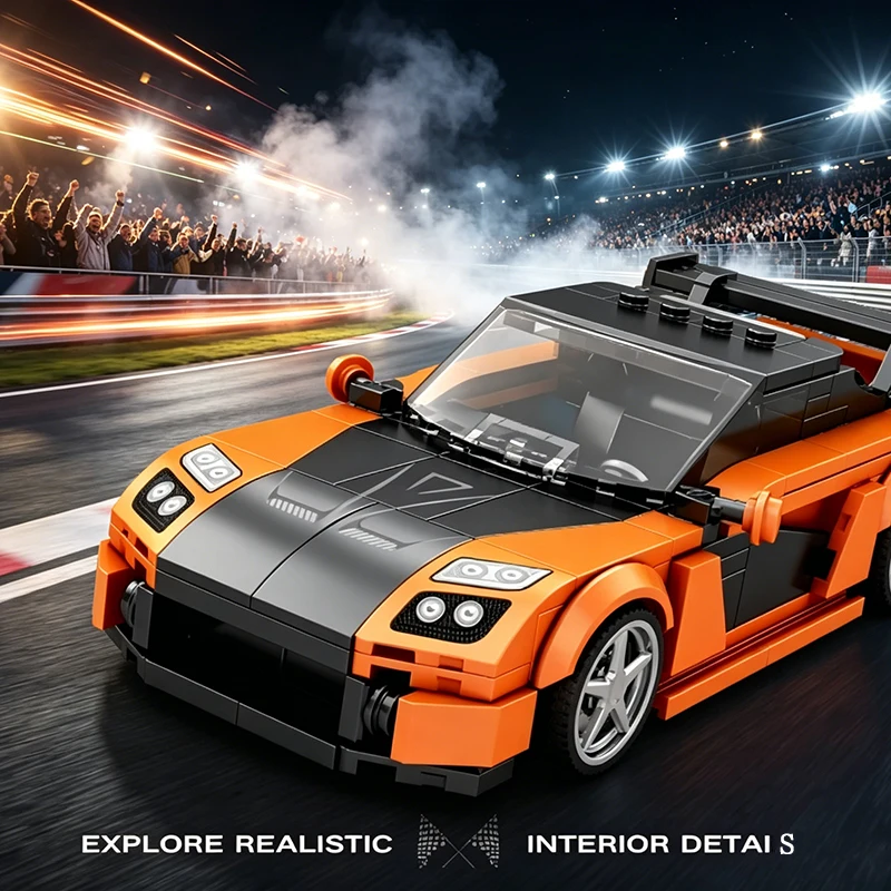 

367pcs Orange RX7 Racing Car Building Blocks Creative City Vehicle Classic Car Model Bricks Desktop Ornament Children's Toy Holi