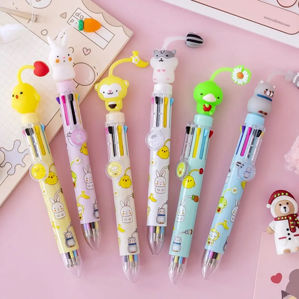 Kawaii 8 Colors Ballpoint Pen Creative Cartoon Graffiti Pen Chick Monkey Rabbit Cat Animal Pendant Ballpoint Pen