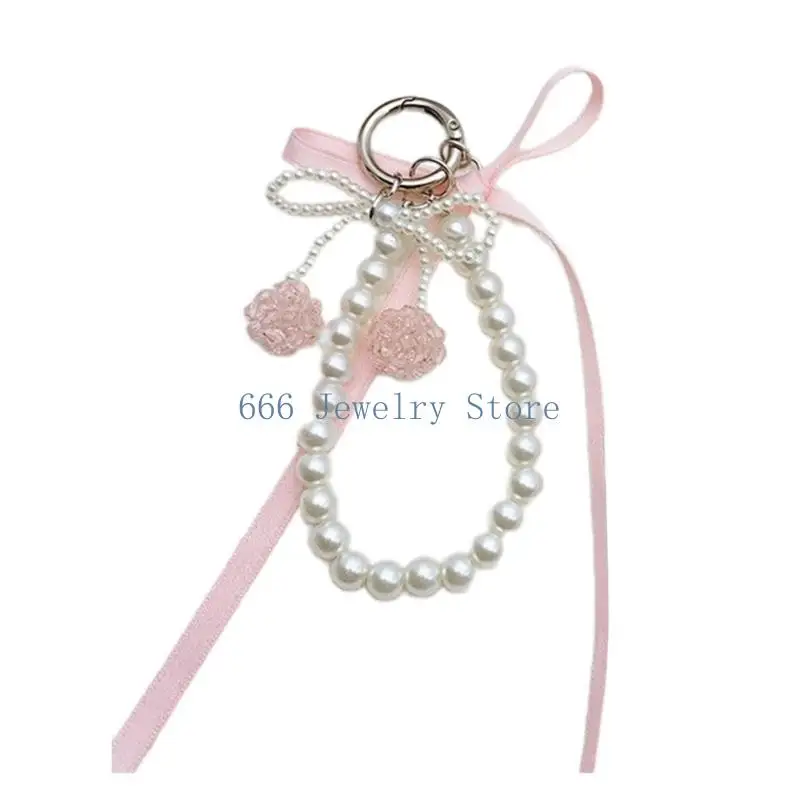 F2TD Sweetheart Pearl Bows Key Rings Handmade Craft Supplies Jewelry Accessory Household Charm for Backpacks and Mobiles
