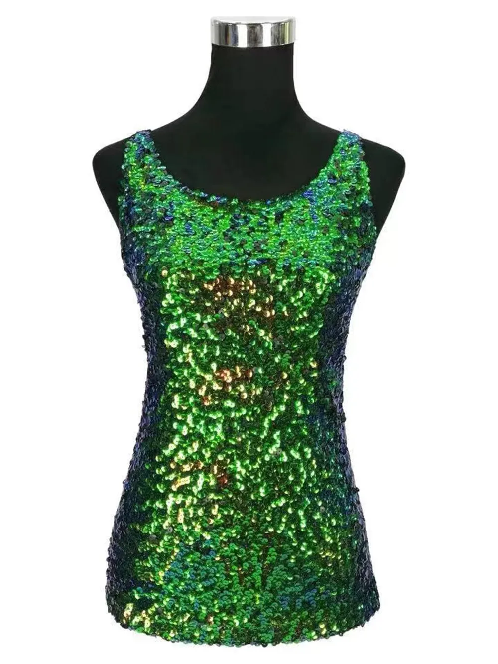 Womens Shine Glitter Sequin Embellished Sleeveless Vest Tank Tops Fashion Style Clothing For Cocktail Party Clubwear