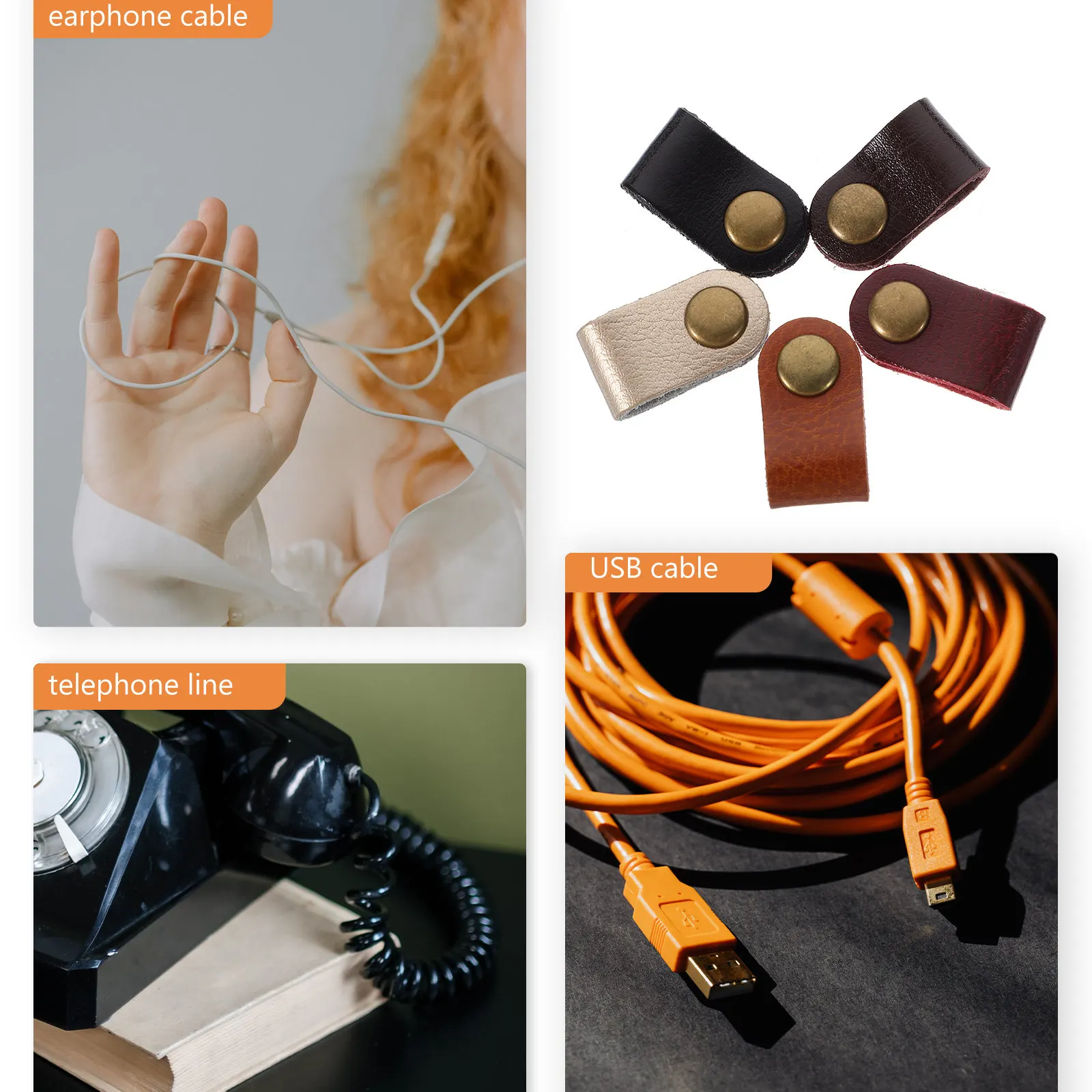 USB Cord Organizer Data Cable Holder Snap Button Compact Wire Management Adjustable Tightness Earphone Charging Cable