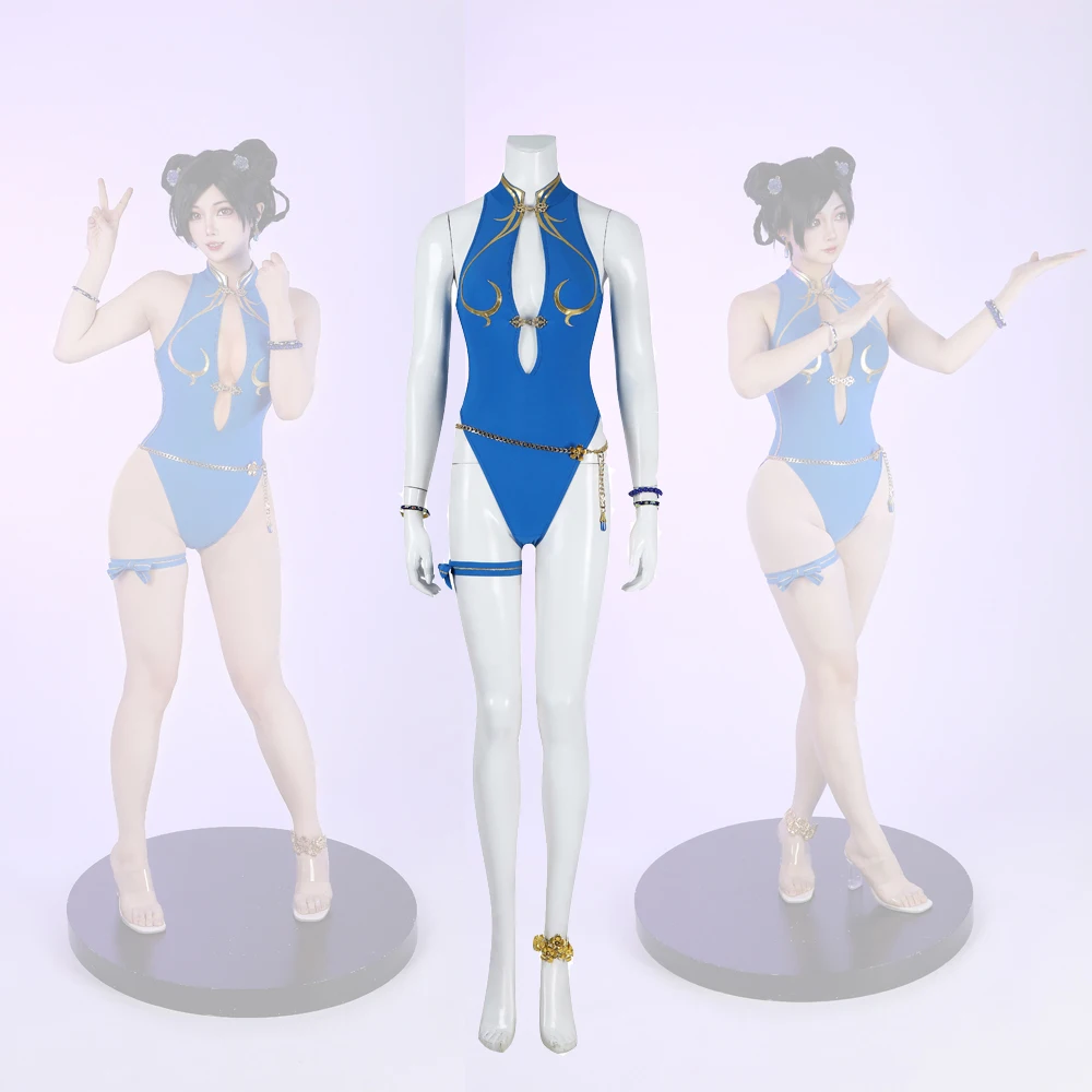 

Костюмы для вечеринки в честь Хэллоуина, высококачественные женские игровые персонажи, костюмы для ролевых игр в Чунли, синий комбинезон, сексуальный облегающий костюм