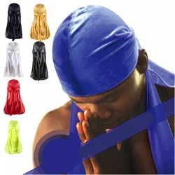 Men's Silk Durag Cap Bandana Silky Du Rag Doo Rag Long Tail Waves Cap