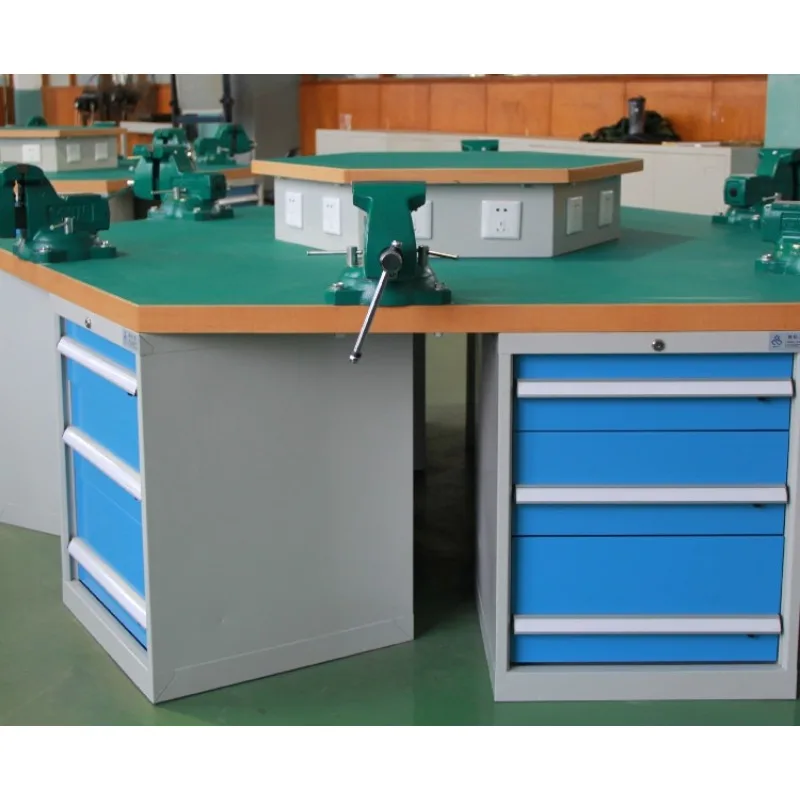 Multi-station hexagonal tool table with vice workshop hexagonal training operation