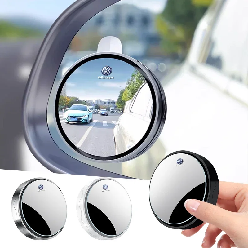 2Pcs Car Rearview 360 Degree Adjustable Wide Angle Small Circular Mirror For Volkswagen Tiguan R-Line Polo Jetta T5 GTI Beetle R