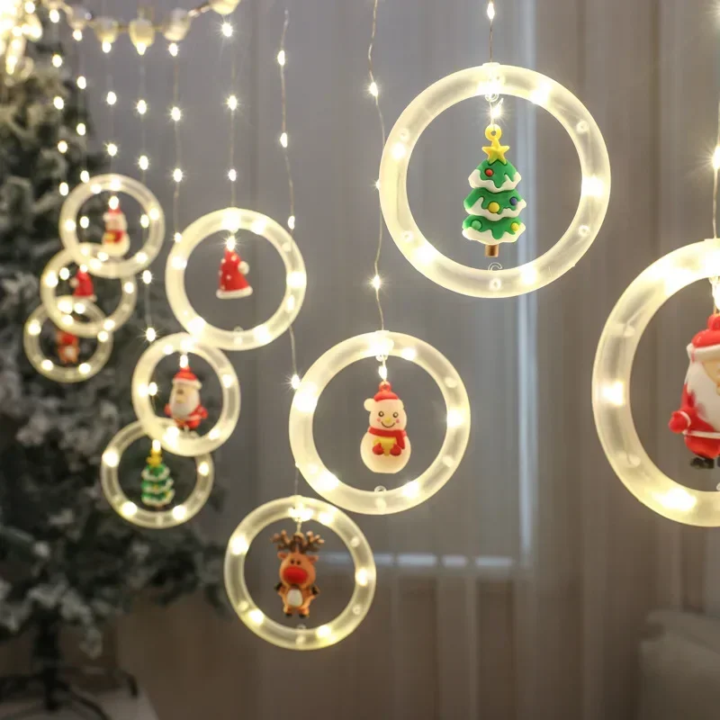 LED Holiday Light Christmas Decoration Lamp Room Decor Garland Santa Tree Moon and Star String Lights Decoration Accessories