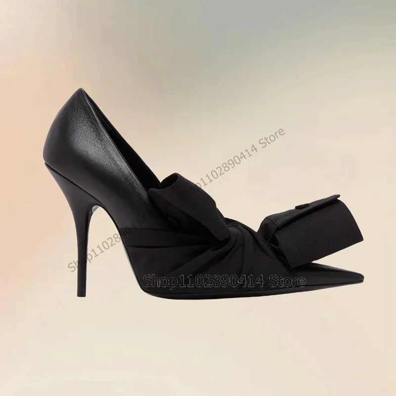 

Black Bow Knot Decor Pointed Toe Pumps Slip On Women Shoes Thin High Heels Novel Fashion Party Banquet 2025 Zapatos Para Mujere