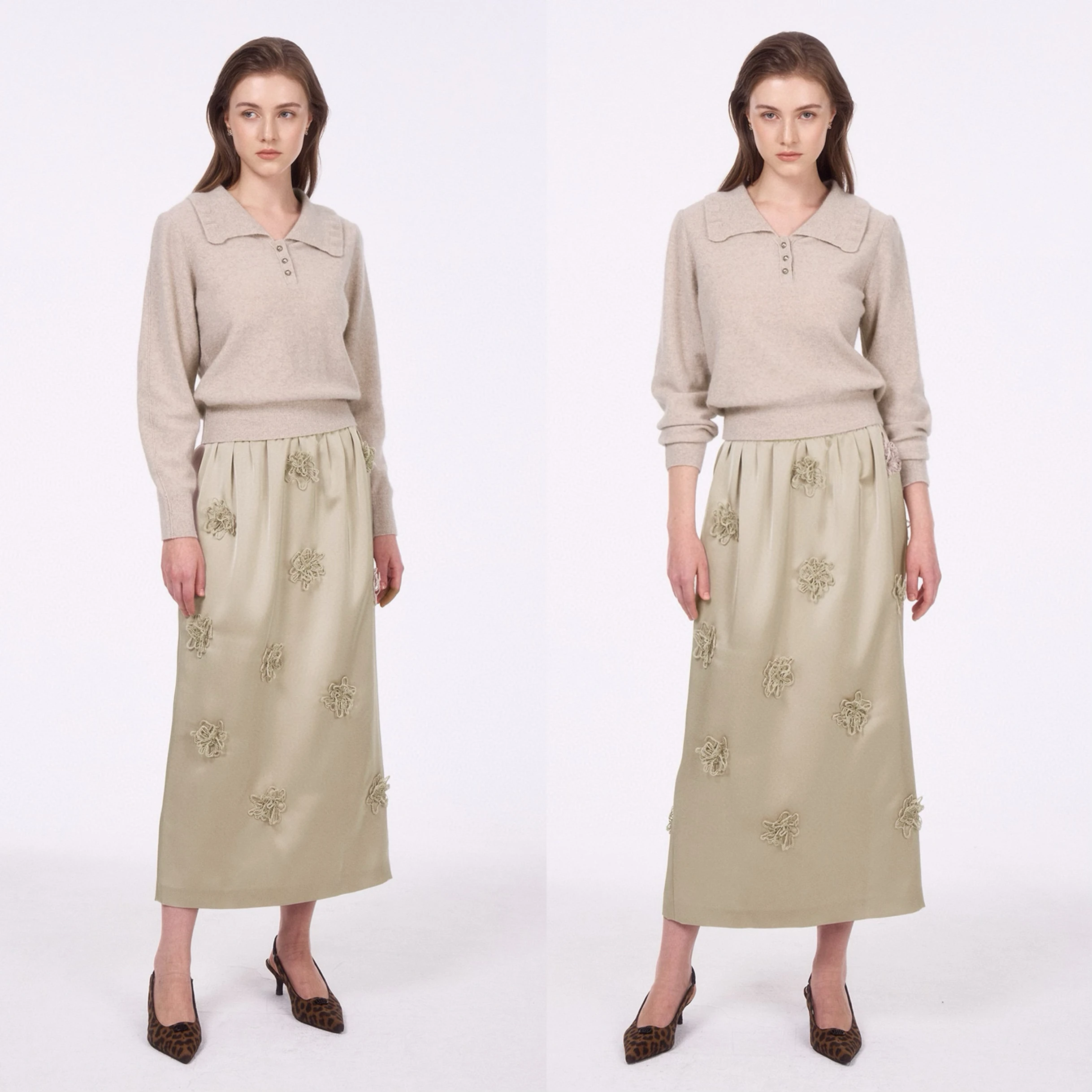 

Spring New Sle Elastic Waist 3D Embroidery f-length Korean Single Flower Long Skirt Polyester Fabric A-line Midi Skirt