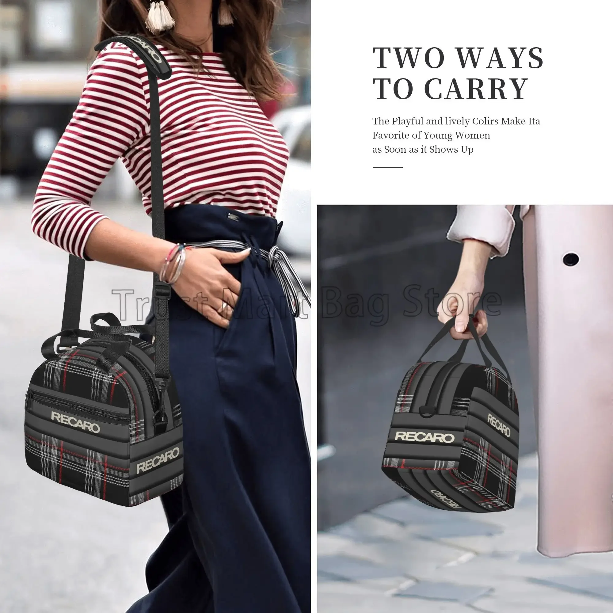 Recaros شعار طباعة حقيبة الغداء مع حزام الكتف معزول حمل حقيبة لمكتب تخزين المواد الغذائية المحمولة الحرارية برودة بينتو صندوق