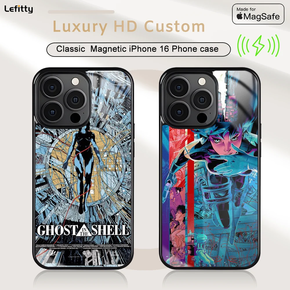 

G-Ghost In The Shell Phone Case For iPhone 16 15 14 13 12 11 Pro Max Plus Mini Magnetic Magsafe Wireless Charging Cover