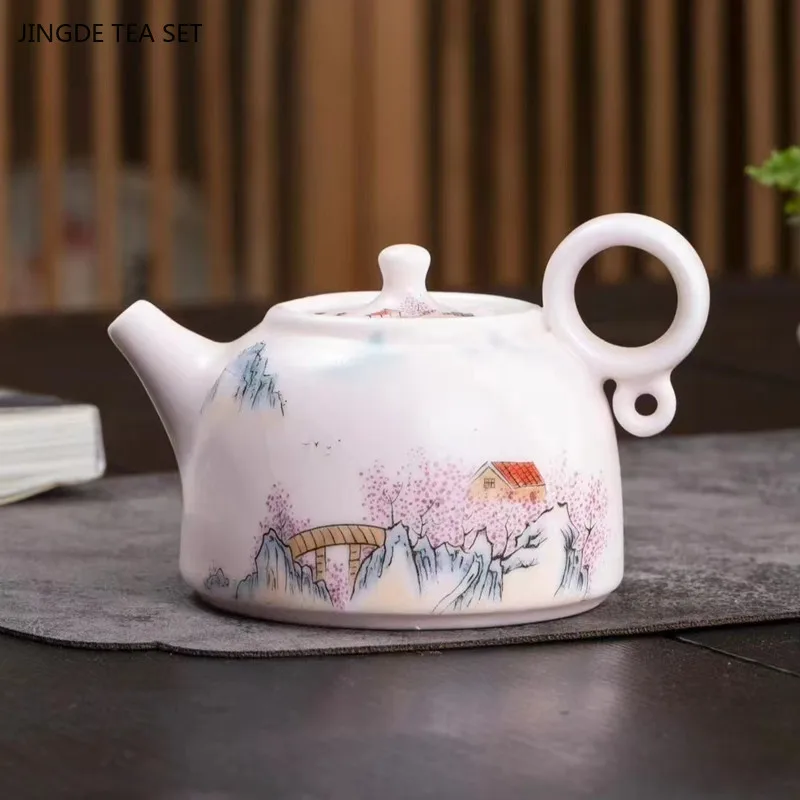 180ml Ru Kiln Ceramic Dezhong Teapot Chinese Style Pink Tea Set Ball Hole Filter Tea Infuser Household Beauty Porcelain Tea Pot