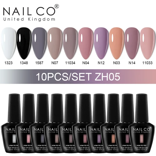 Imagen 2 del producto NAILCO - Set de 10 Esmaltes de Uñas en Gel de Color, Sin HEMA ni TPO, Esmalte Híbrido, Arte de Uñas, Manicura, Esmalte de Gel, Barniz Semipermanente, Gel UV