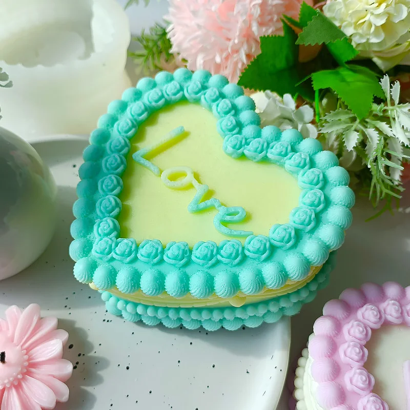 3D Mounted Heart Love Cake Mold Valentine's Day Cake Candle Mold  Epoxy Resin Decoration Gift