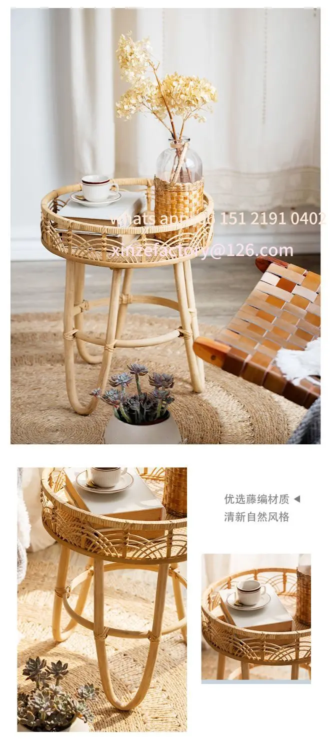 Customizable Leisure natural wood rattan coffee table round Light luxury mueble salon garden low tea table living room