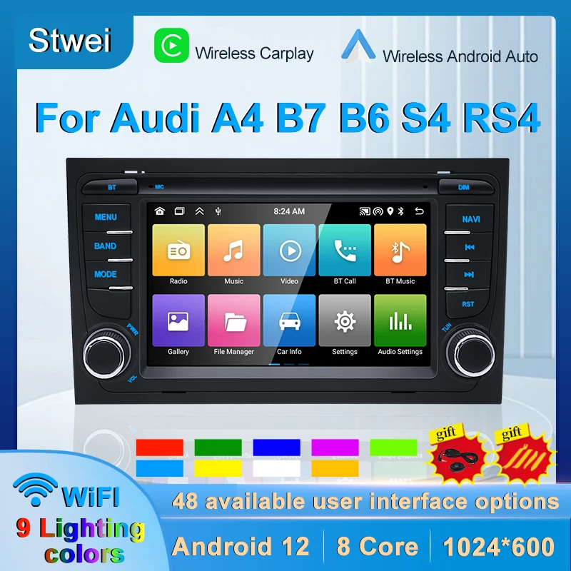 Android 12 Car Radio For AUDI A4 S4 RS4 8E 2002-2008 Sportback Multimedia Carplay Auto GPS Navigation Audio 7 Inch Video Player 