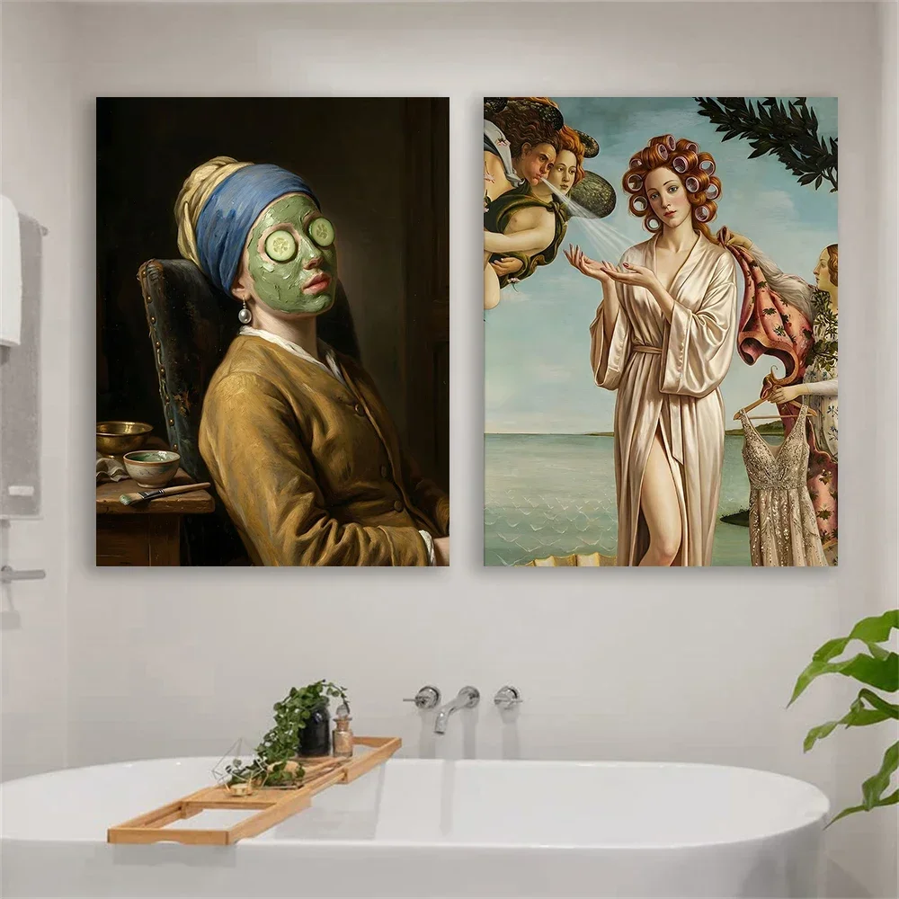 (No frame)Mona Lisa Funny Poster Classical Art Print Toilet Wall Decor Venus Art Bathroom Wall Decor Renaissance Home Wall Ca