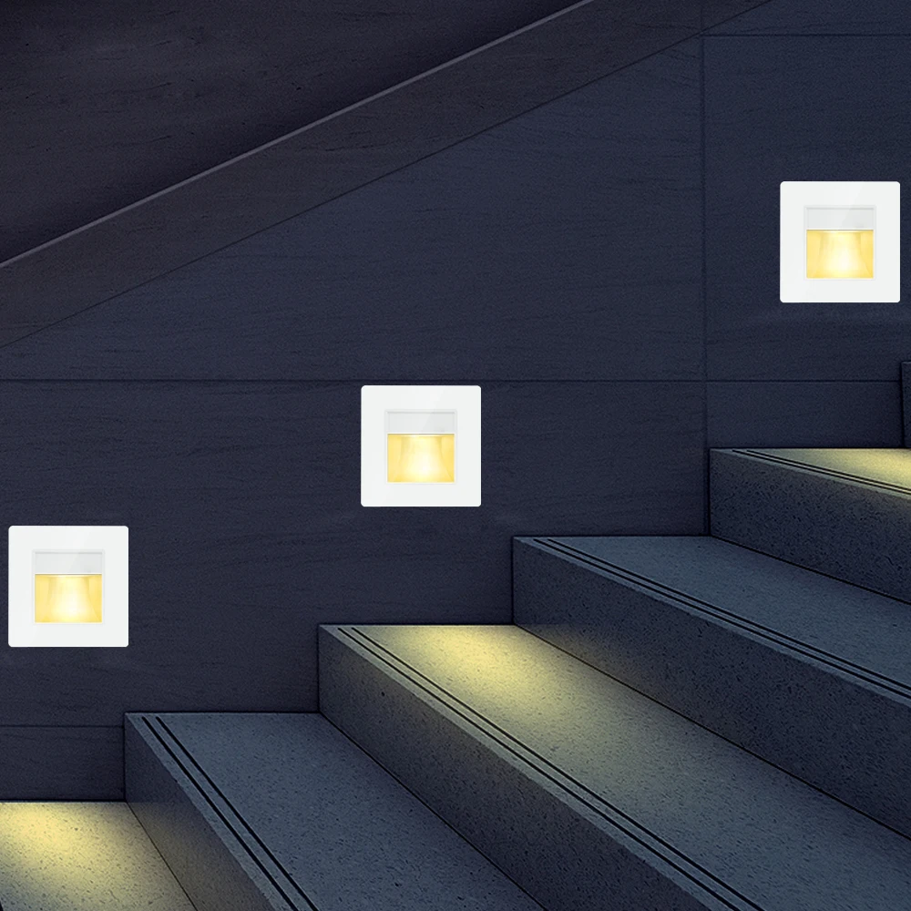 SANDIY Sensor Stairs Lamp Recessed Wall Night Light Corridor Step Lighting Fixture Motion Detect Interior Wall Light with Box 2W
