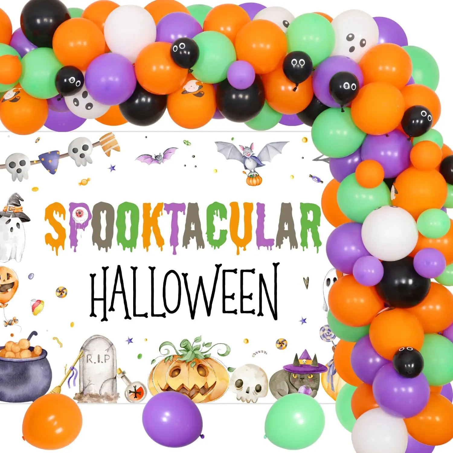 

Sursurprise 71Pcs Spooktacular Halloween Theme Party Pumpkin Backdrop Multicolor Balloon for Children Adult Party Decor Supplies
