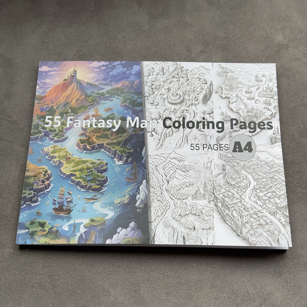 Fantasy Map Coloring Book A4 Size 55 Pages Detailed World Map Coloring Book Adventure RPG Maps Dragons Kingdoms Cities Landscape