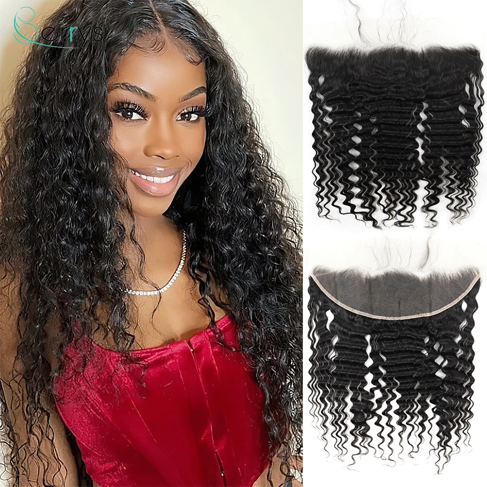 13X4 HD Deep Wave Lace Closure Swiss Lace Frontal Free Part Pre-Plucked Natural Color with Baby Hair Top Quality Sale For Women