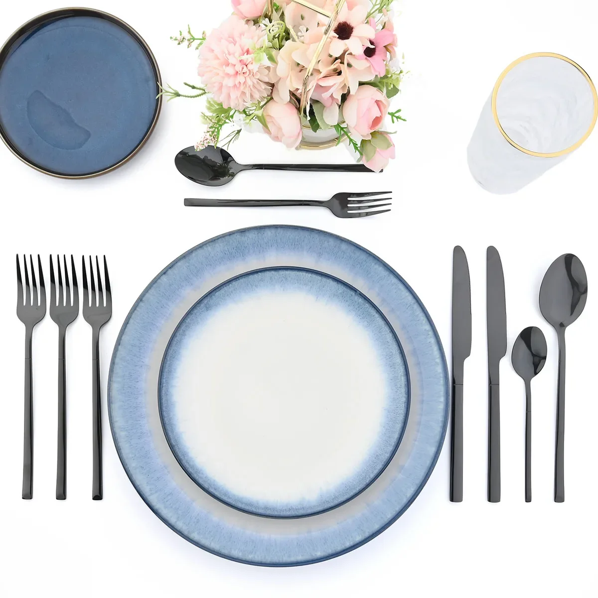 24pcs Dinnerware Sets Stainless Steel Black Tableware Set Knife Fork Spoon Flatware Set Cutlery Set Knife Fork Spoon Tea Spoon