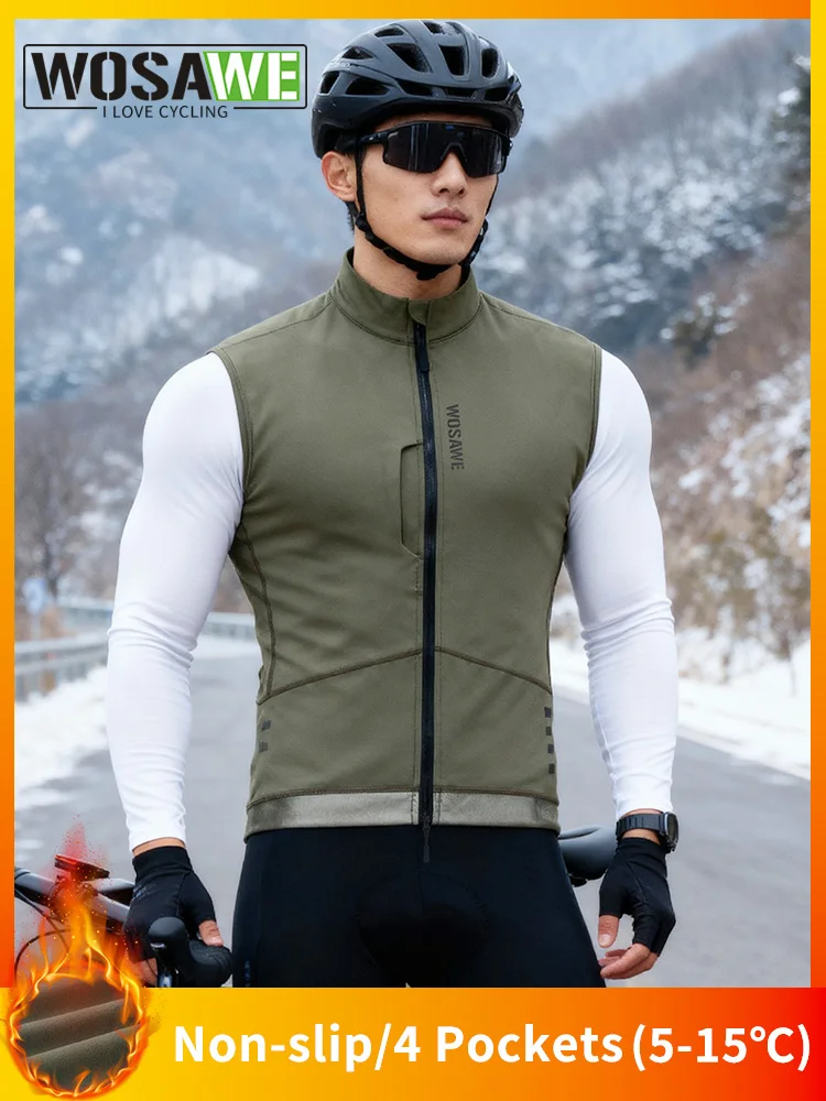 AliExpress WOSAWE Men Cycling Vest Winter Windproof Warm Gilet Fleece Bicycle Windbreaker MTB Road Bike Sleeveless Jacket Cycling Clothing