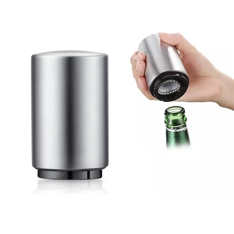 Stainless Steel Automatic Beer Bottle Opener Magnetic Push down Cap Opener for Wine Soda - Kitchen Gadget