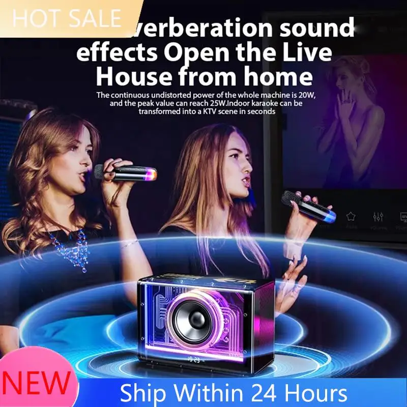 

【2025 HOT】Bluetooth Speaker Karaoke Machine Two Wireless Microphones Portable Adults Kids LED Lights