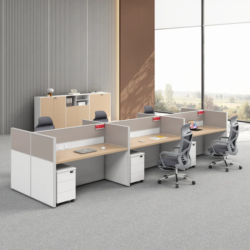 #Office Workstation Set for Staff Minimalist Cross-Shaped Desk Chair Combination Screen Dividers Storage Cable Management